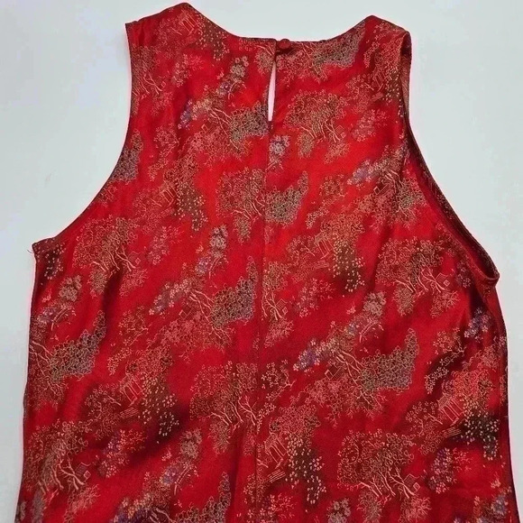 Vintage 90s Breakin Loose Asian Print Red Sleeveless Maxi Dress - Picture 5 of 11